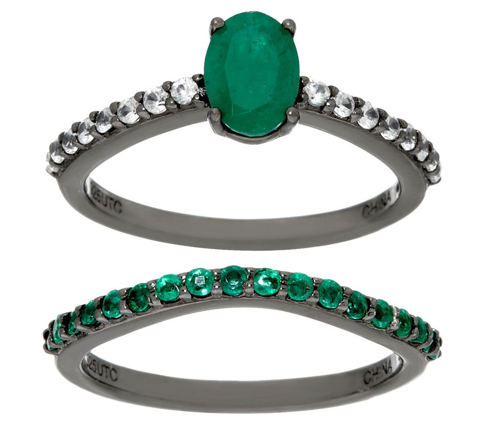 Graziela Gems Precious Sterling Silver  Emerald & Zircon Set Ring Size 7"