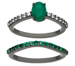 Graziela Gems Precious Sterling Silver  Emerald & Zircon Set Ring Size 7"
