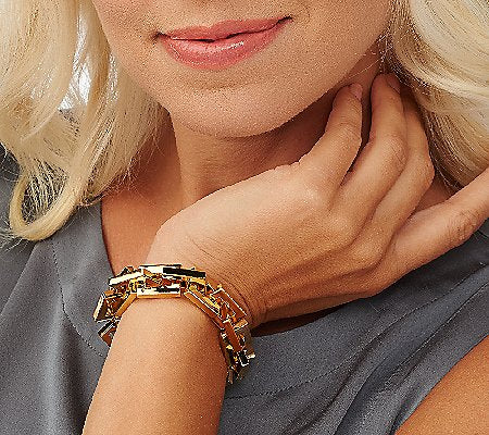Bronze Polished Rectangle Link Bracelet by Bronzo Italia, Yellow, 8" Fit