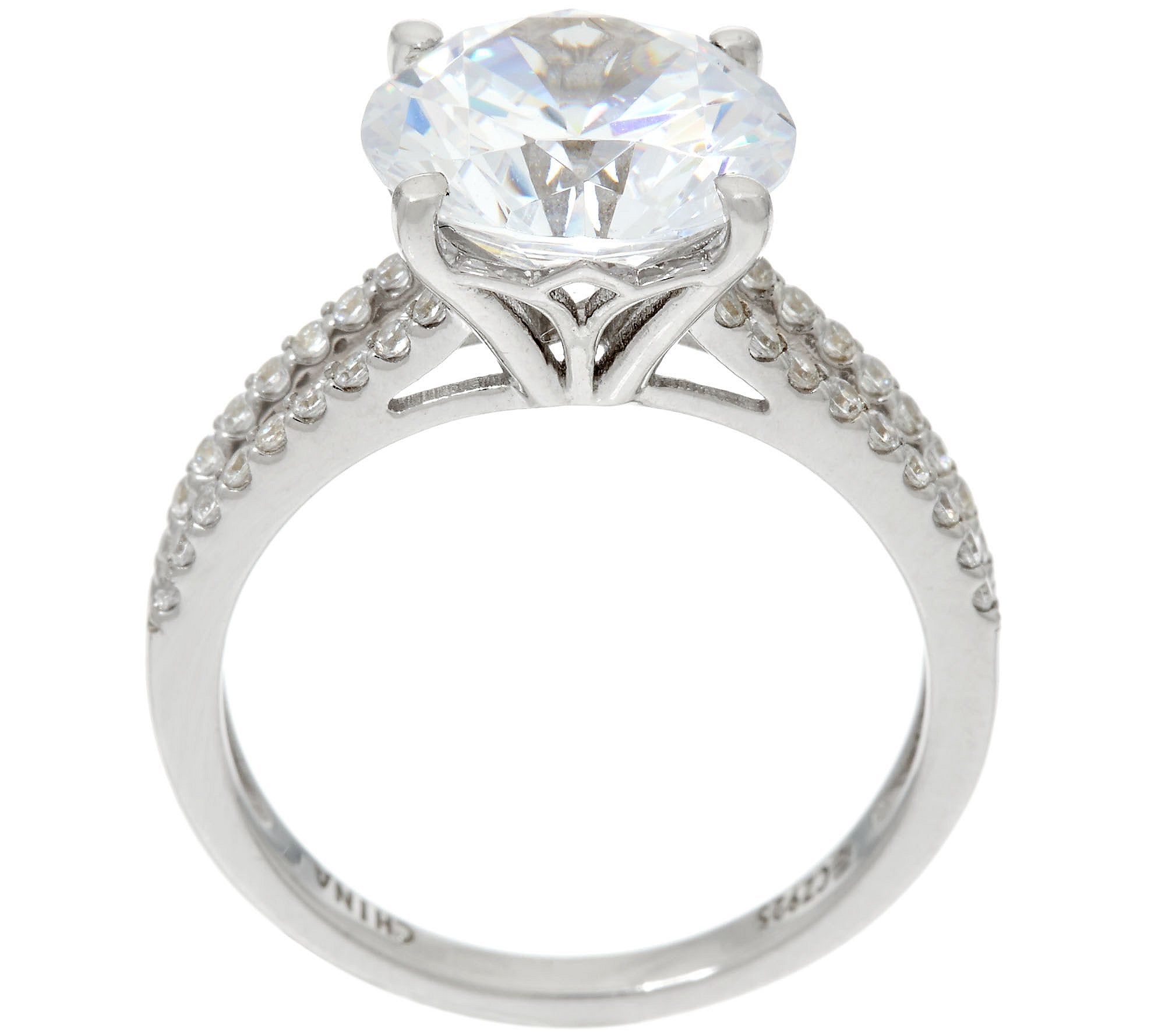 Diamonique 5ct Split Shank Round Solitaire Ring, Platinum Clad Sterling Silver Size 7