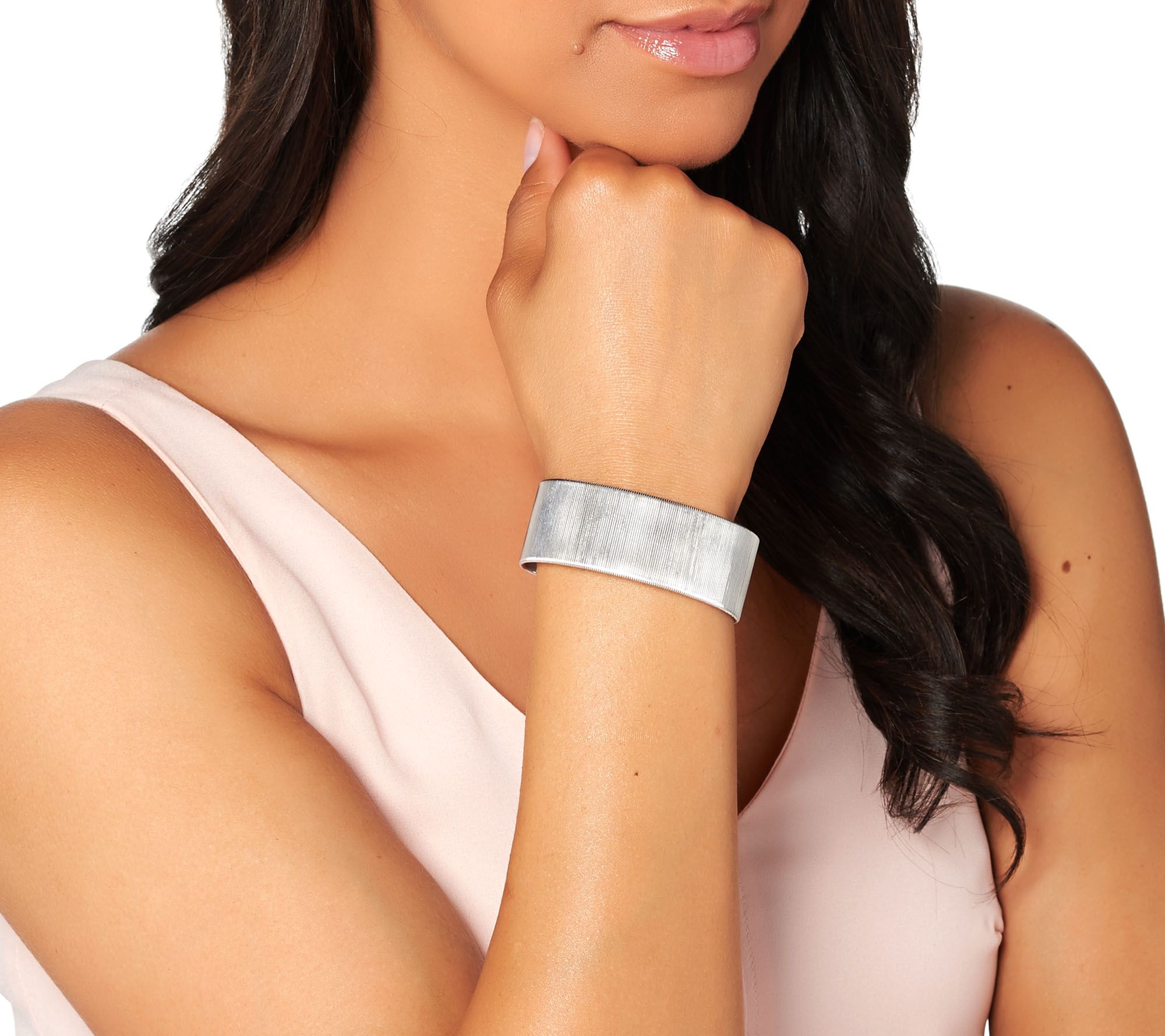 Italian Silver Sterling Polished Wire Wrapped Cuff Bracelet, 6-3/4"