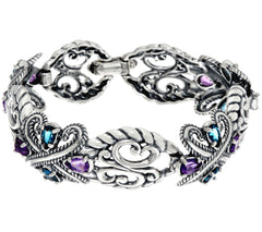 Carolyn Pollack Sterling Silver Multi-Gemstone 6.00 cttw Link Bracelet, 6-3/4"
