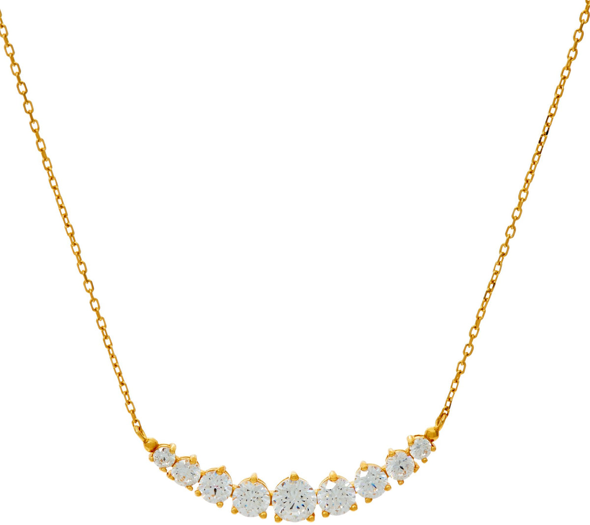 Diamonique Curved Bar Necklace, 18K Plated Sterling Silver