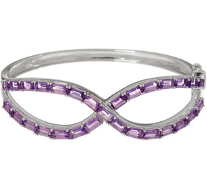 Baguette Amethyst Sterling Silver Hinged Bangle Bracelet, 6-3/4"