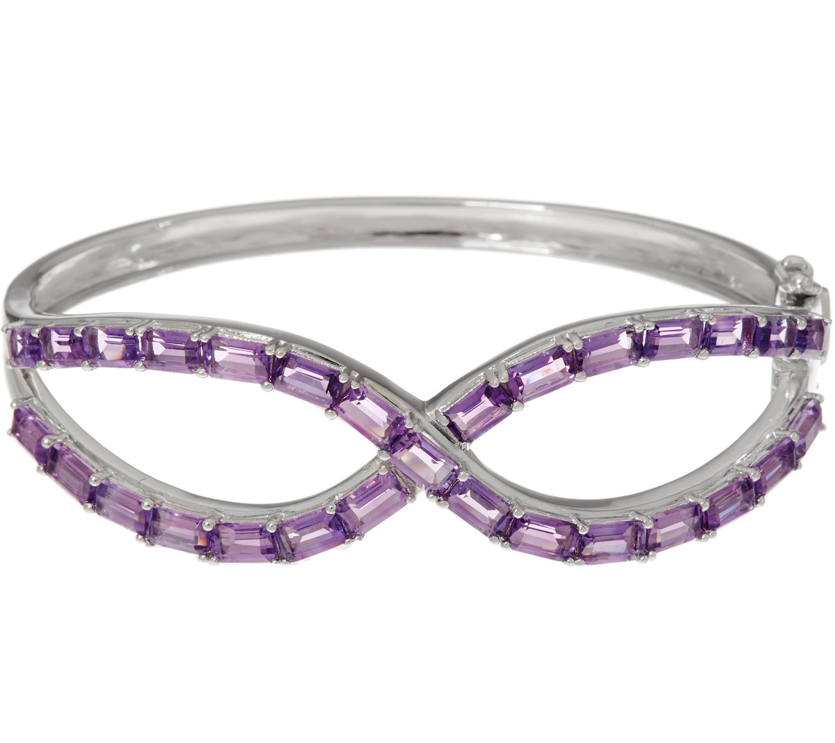 Baguette Amethyst Sterling Silver Hinged Bangle Bracelet, 6-3/4"