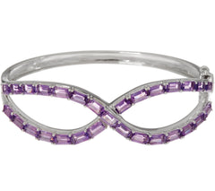 Baguette Amethyst Sterling Silver Hinged Bangle Bracelet, 6-3/4"