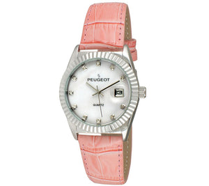 Peugeot Women's Silvertone Coin Bezel Pink Leather Watch