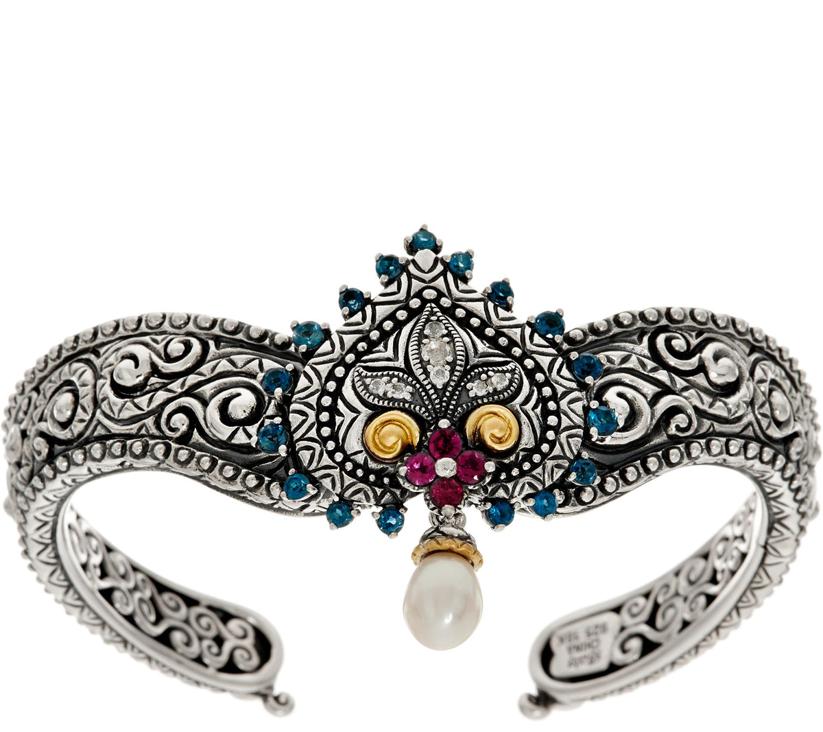 Barbara Bixby Sterling Silver & 18K 1.00 cttw Maharani Muse Cuff Bracelet, 7-1/4"