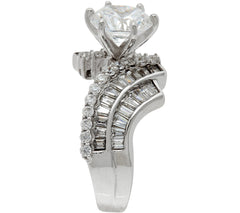 Diamonique Round and Baguette Bridal Ring Platinum Clad Sterling Silver Size 6