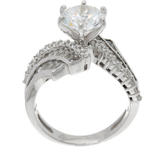 Diamonique Round and Baguette Bridal Ring Platinum Clad Sterling Silver Size 6