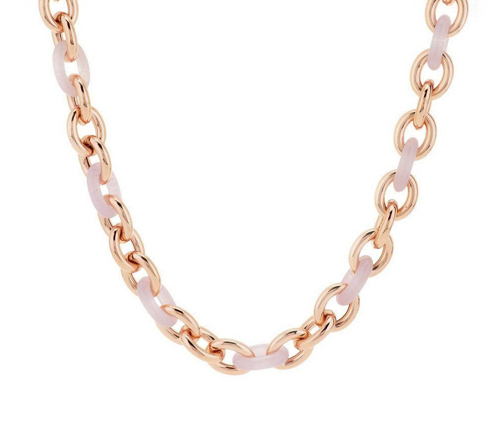 Bronzo Italia Pink Quartzite & Gemstone Rolo Link Necklace 20"