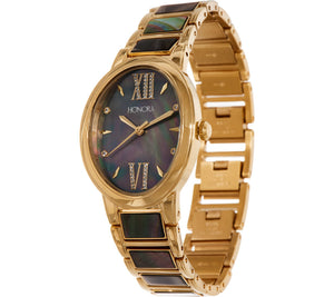 Honora Black Mother-of-Pearl Oval Case Stainless Steel Bracelet Watch