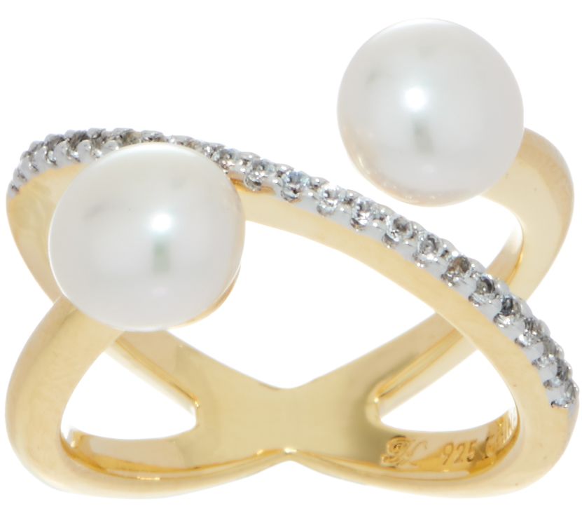 Honora  Sterling Silver X-Design Double Cultured Pearl Ring, Size 6