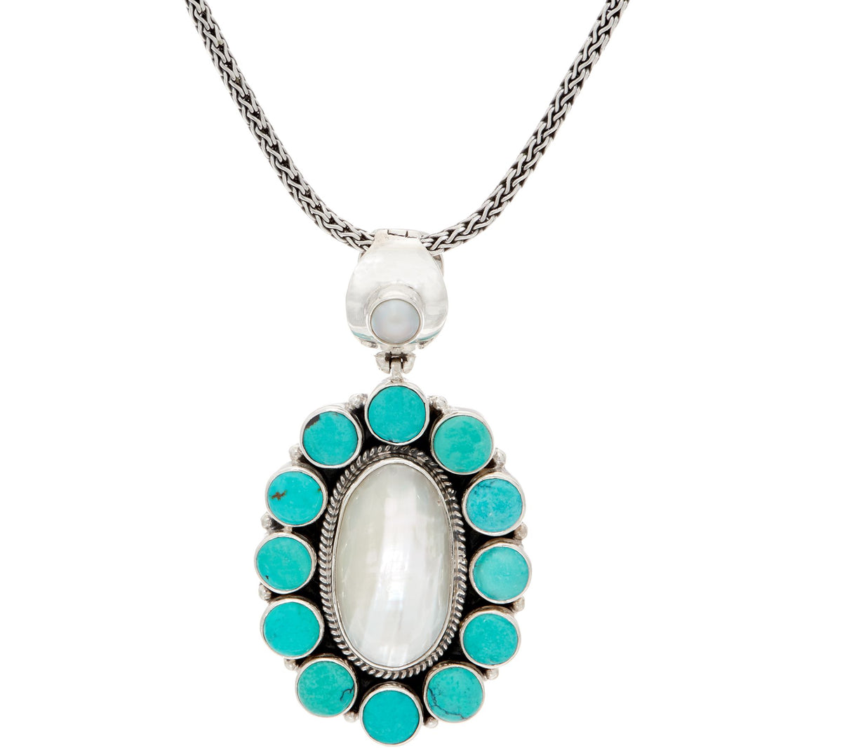 EXEX by Claudia Agudelo Sterling Silver Doublet Pearl & Turquoise Necklace 18"