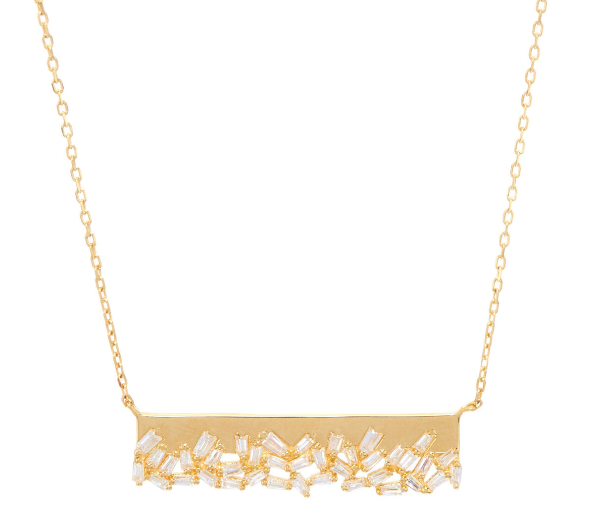 Diamonique Baguette Bar Necklace, Gold Plated Sterling Silver