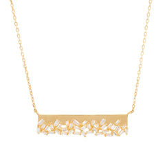 Diamonique Baguette Bar Necklace, Gold Plated Sterling Silver