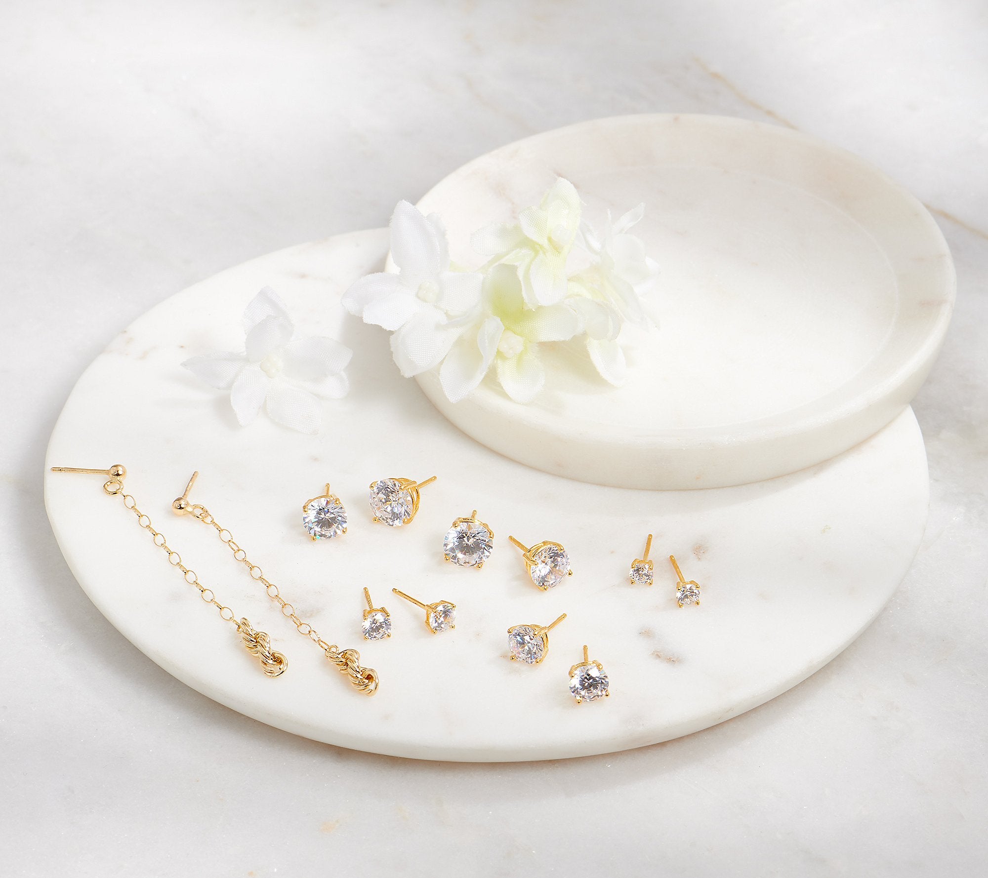 Diamonique Gold-Plated Sterling Silver Set of 5 Round Stud Earrings, 10.50 carats