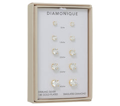 Diamonique Gold-Plated Sterling Silver Set of 5 Round Stud Earrings, 10.50 carats