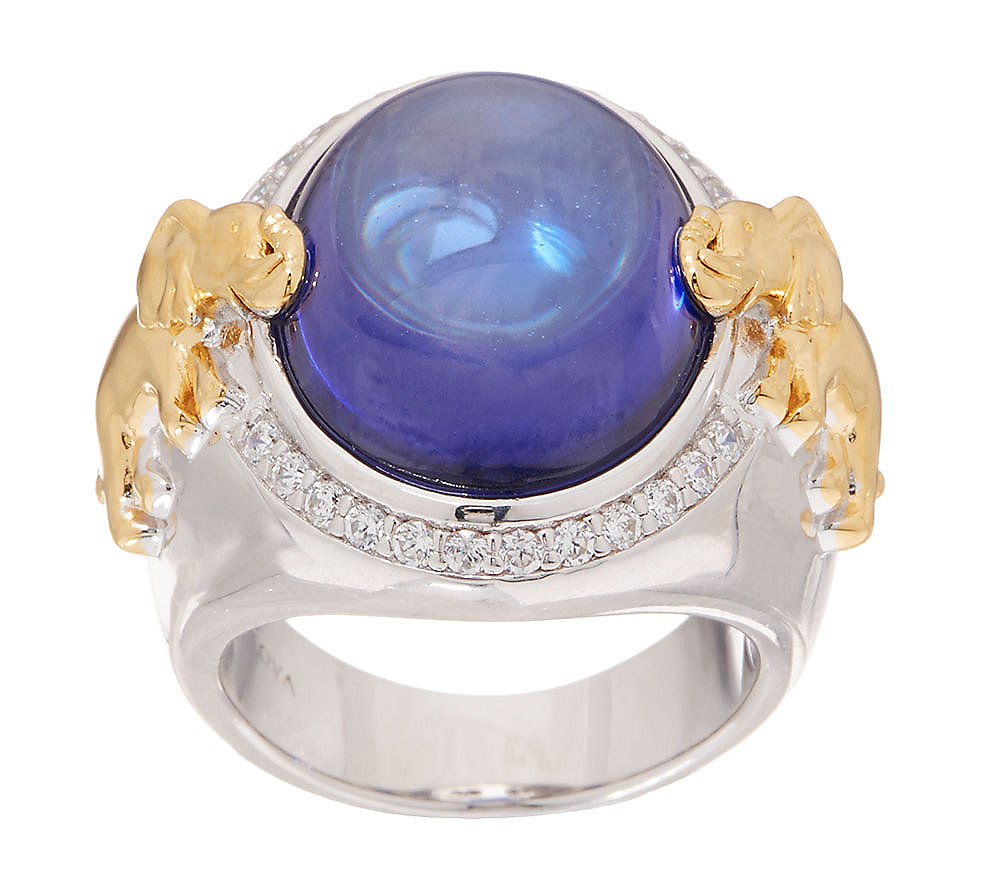 TOVA Diamonique Two-Tone Elephant Cabochon Ring â€“ Size 5