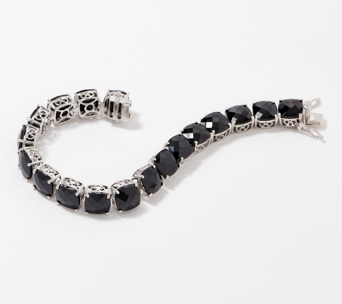 Affinity Cushion Cut  Black Spinel Bold Tennis Bracelet Sterling, 7-1/4"