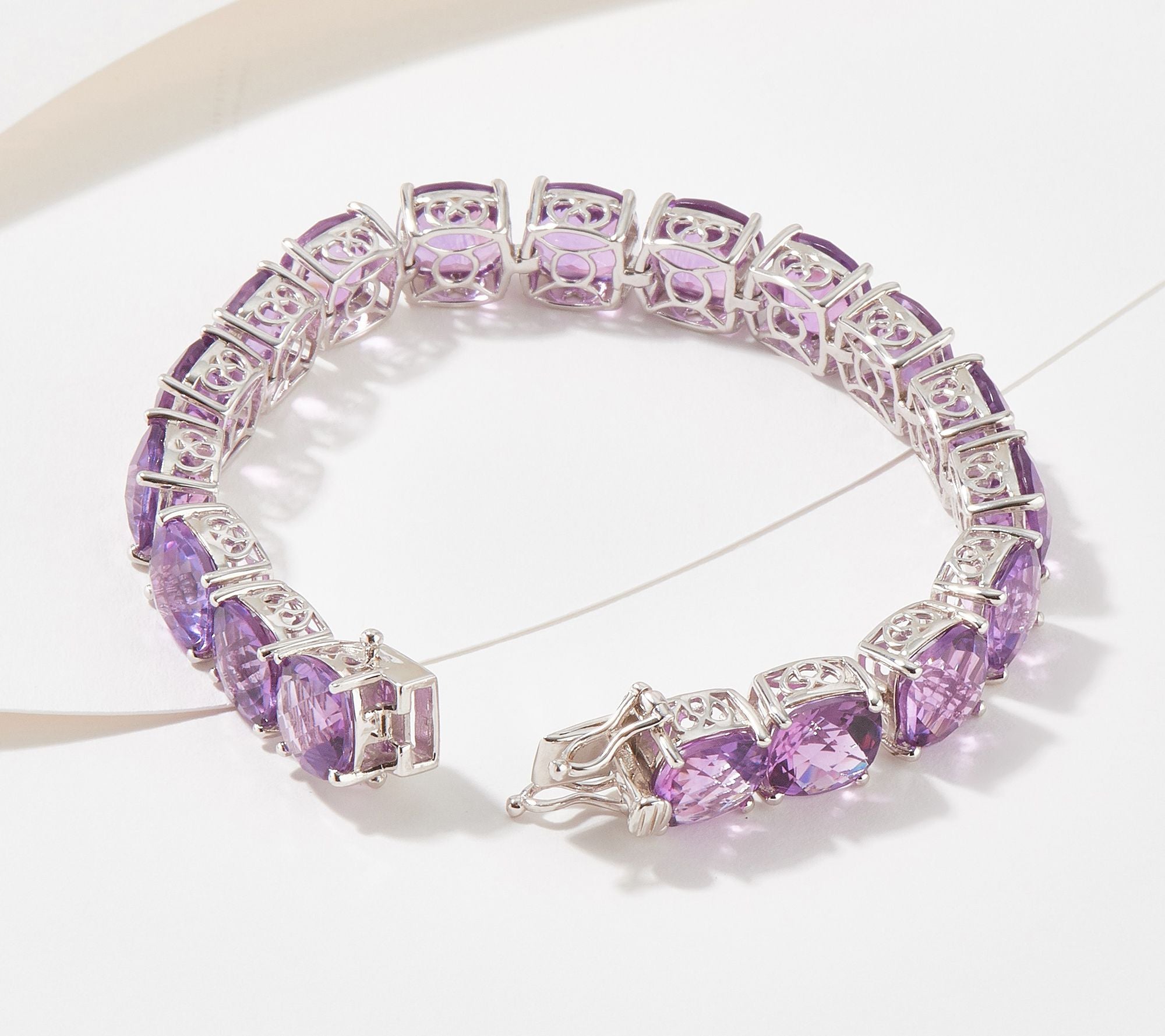 Affinity Gems Sterling Silver Cushion-Cut Amethyst Bold Tennis Bracelet, 6-3/4"