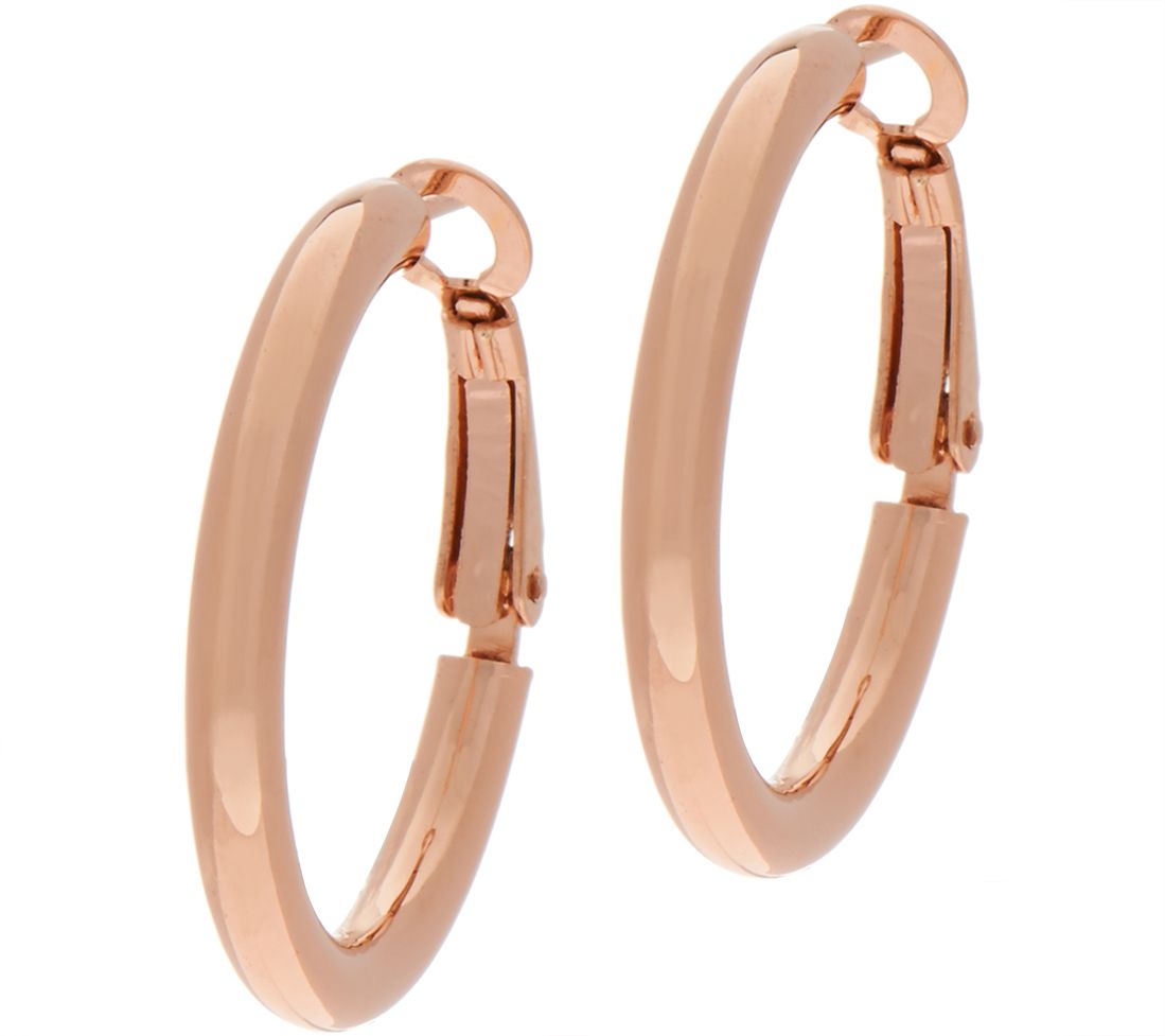 Sterling Silver Rose Clad 1" Hoop Earrings Polished Omega Back