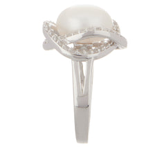 Honora Cultured Pearl and White Topaz Ring Clad or Sterling Silver Size 6