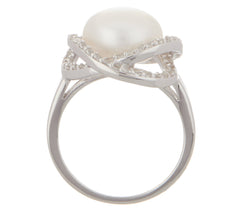 Honora Cultured Pearl and White Topaz Ring Clad or Sterling Silver Size 6