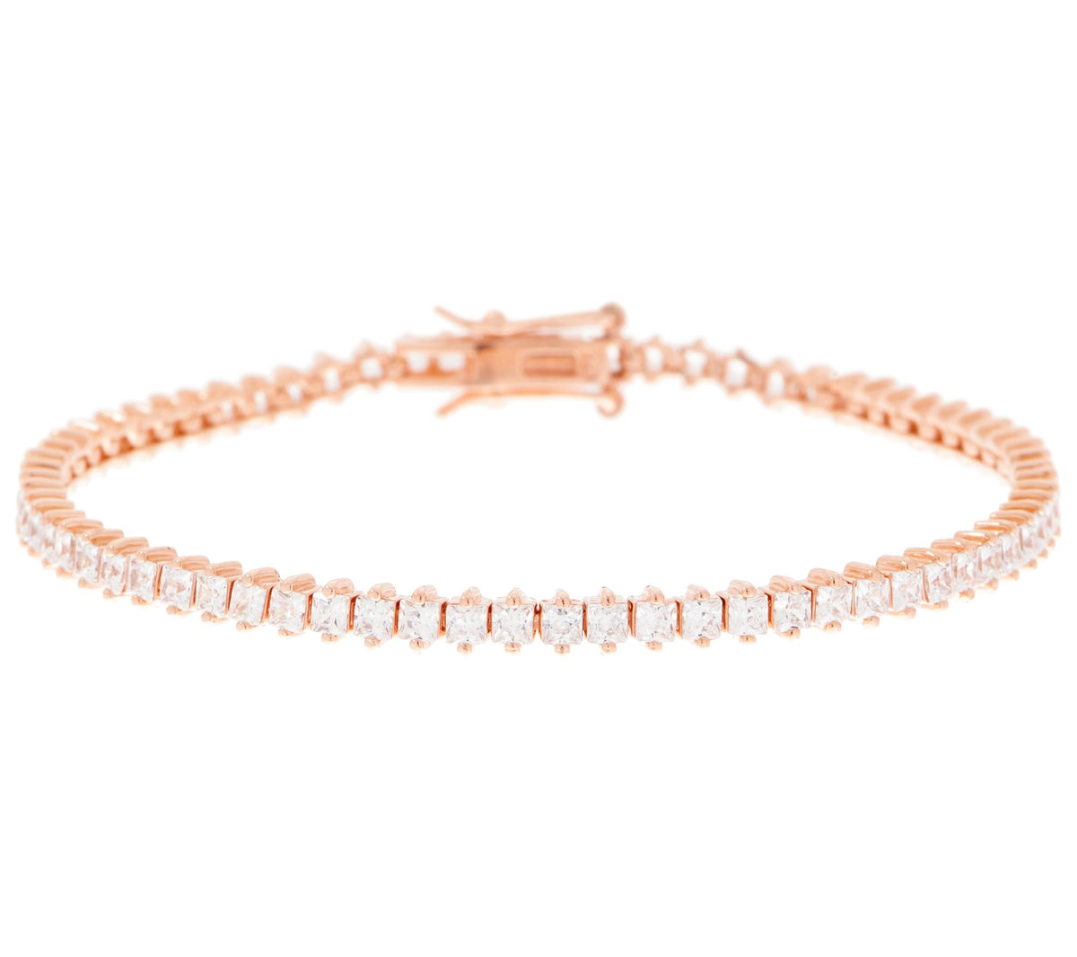 Diamonique Sterling Silver Roseclad Princess-cut Tennis Bracelet, 6-3/4"