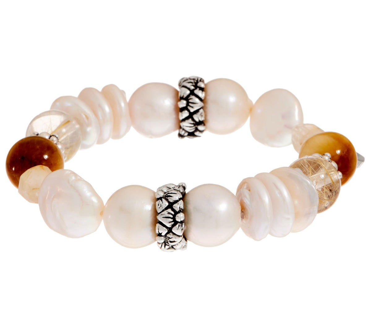 Stephen Dweck Sterling Gold/ Quartz Gemstone Stretch Bracelet, 7-1/4"