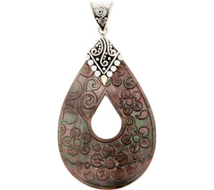 Artisan Crafted Black Sterling Silver Mother -of-Pearl Pear Shaped Pendant