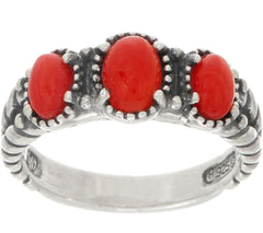 American West Sterling Silver Three Red Coral Friendship Ring, Size 9