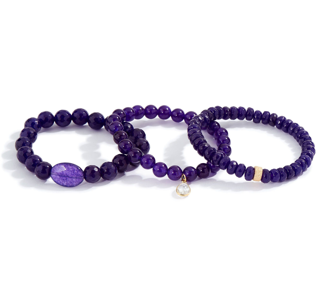 Dee Berkley Goldtone Set of Three Purple Quartzite Bracelets, 8"