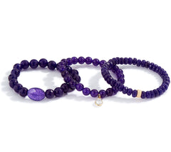Dee Berkley Goldtone Set of Three Purple Quartzite Bracelets, 8"