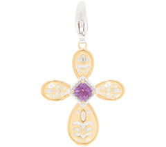 QVC Sterling Silver Diamond & Amethyst Cross Charm,