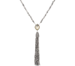 Joan Rivers Crystal Tassel 29" Necklace w/ 3" Extender Smoke: antiqued silvertone