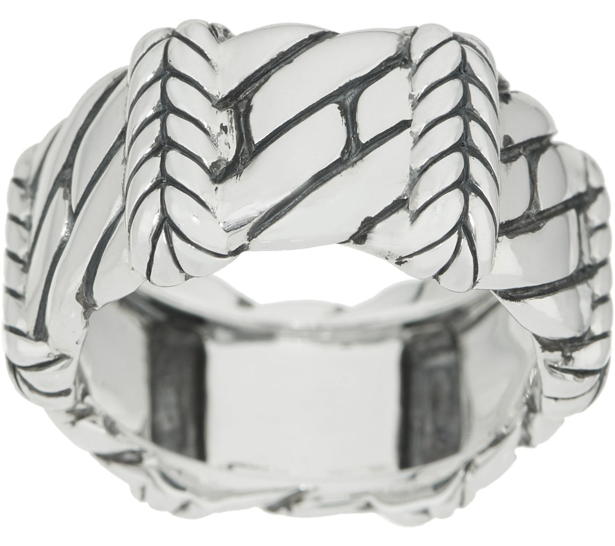 JAI Sterling Silver Basketweave Wide Band Ring Size 6