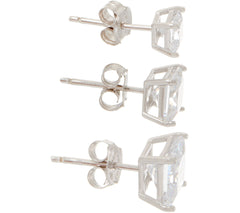 Diamonique Sterling Silver Set of 3 Princess Stud Earrings,