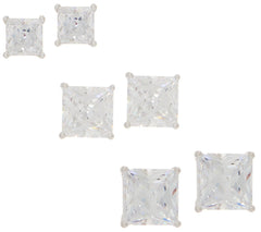 Diamonique Sterling Silver Set of 3 Princess Stud Earrings,