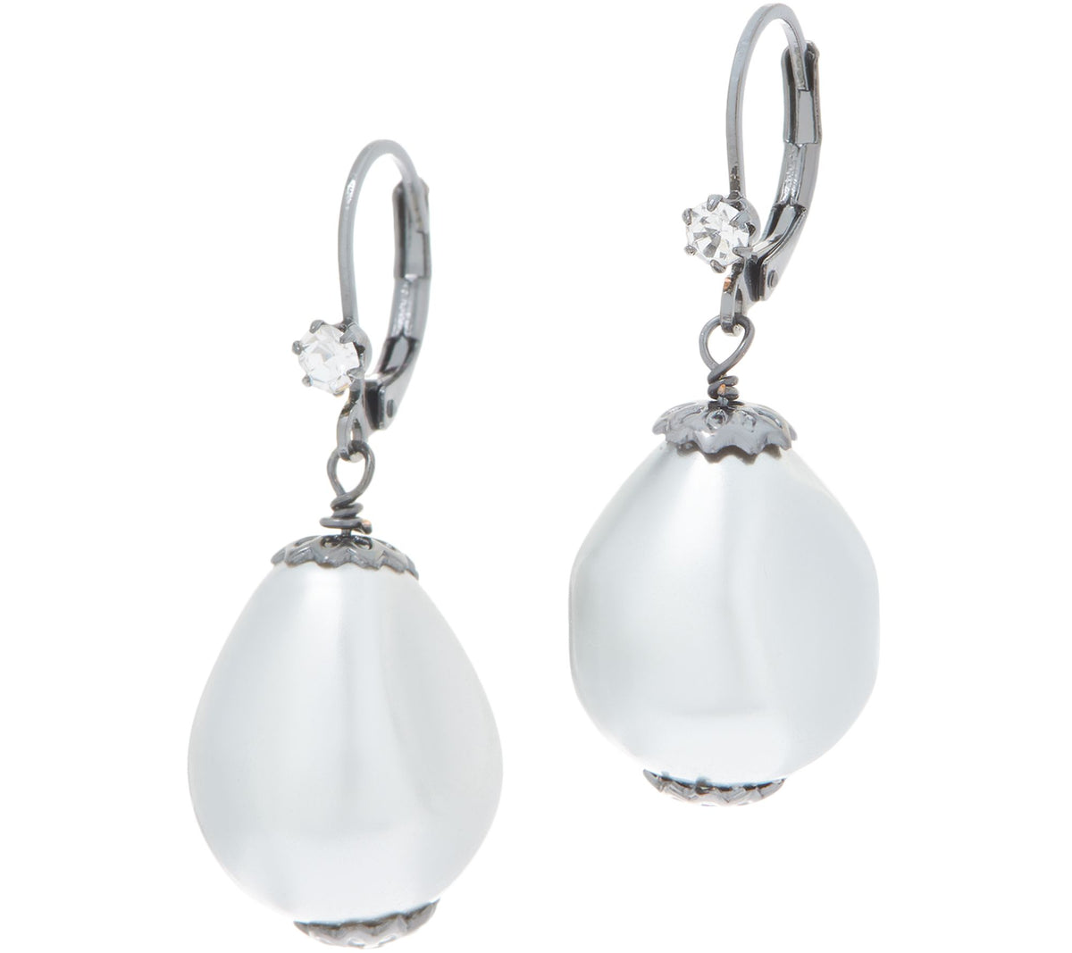 John Wind Simulated Baroque Pearl Drop Earrings, Dove: gunmetal