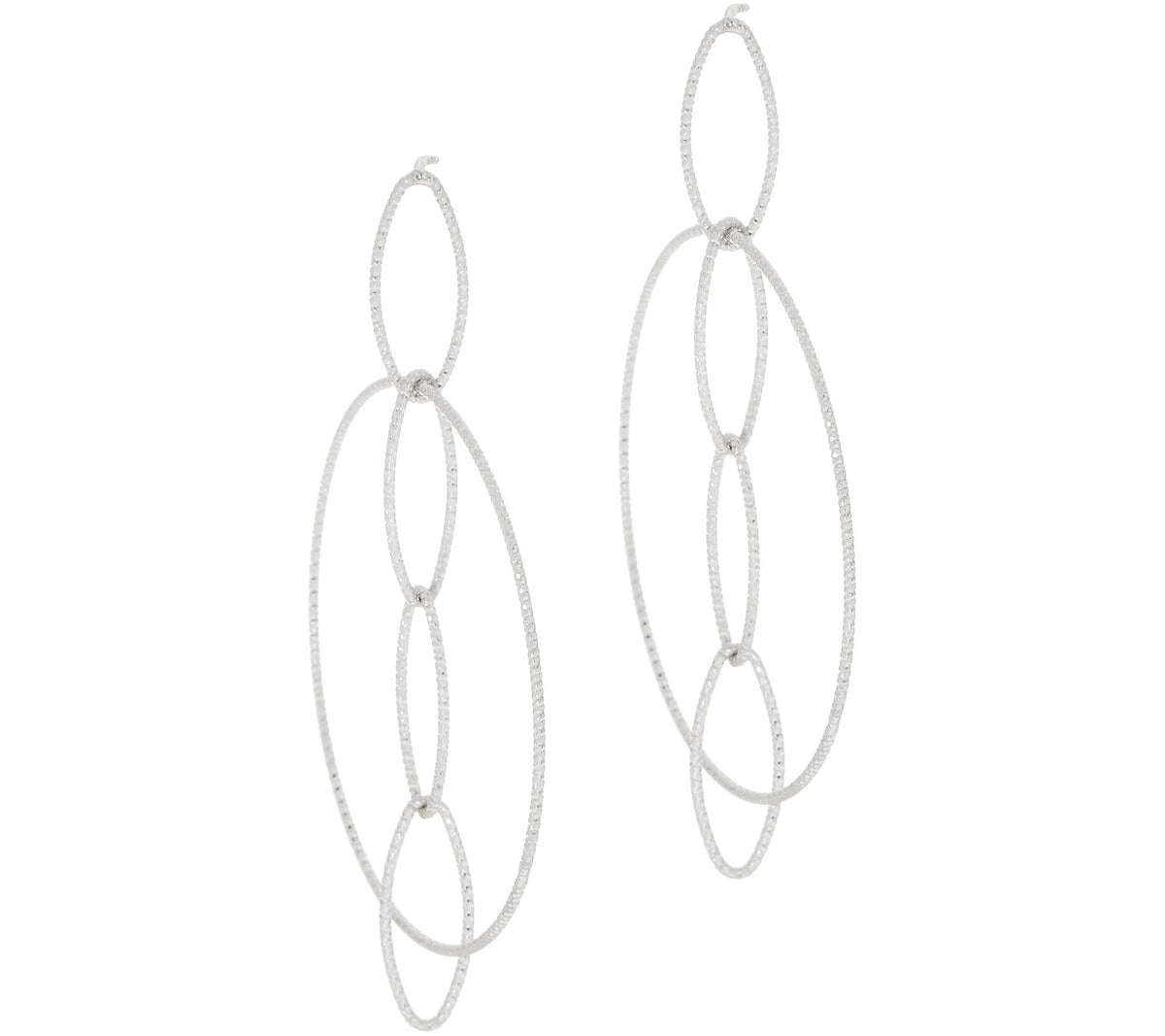 Italian Silver Diamond Cut Marquise Drop Circle Hoop Earrings in Sterling Silver