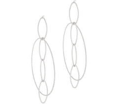 Italian Silver Diamond Cut Marquise Drop Circle Hoop Earrings in Sterling Silver