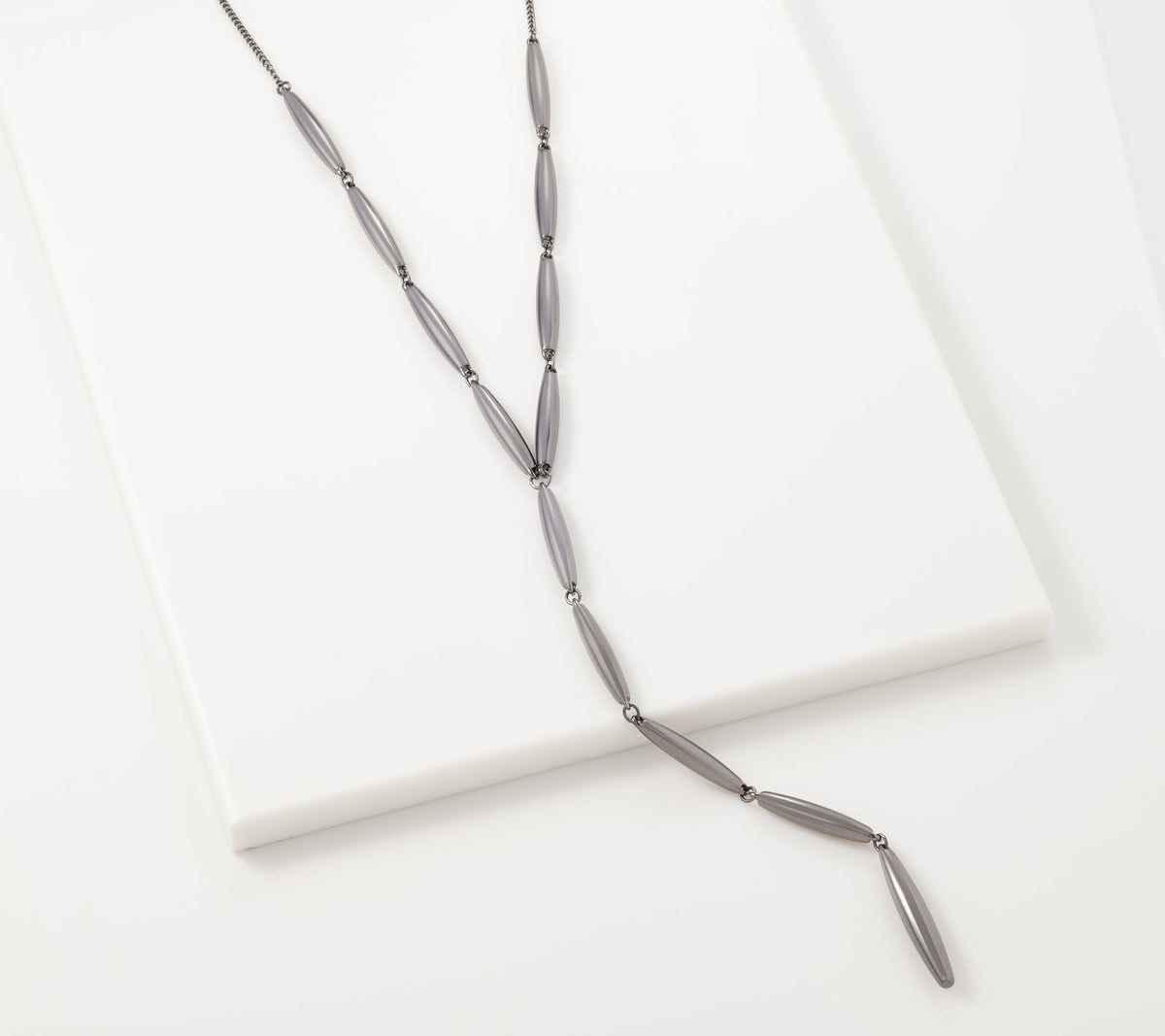 Joan Rivers Sculptural Metallic 24" Lariat Necklace w/ 3" Extender GunMetal