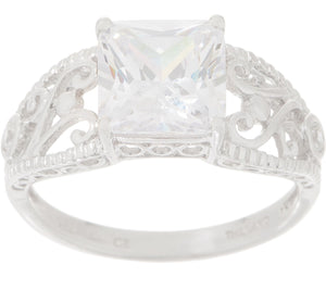 Diamonique Sterling Silver Vintage Design Princess-cut Ring, Size 8