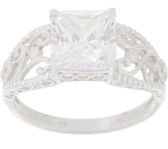 Diamonique Sterling Silver Vintage Design Princess-cut Ring, Size 8