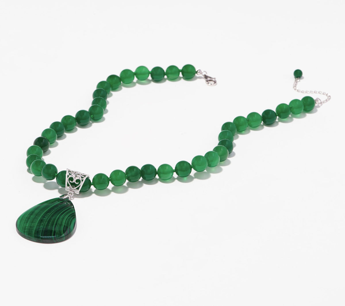 Sterling Silver Opaque Malachite Gemstone Enhancer with Bead Necklace