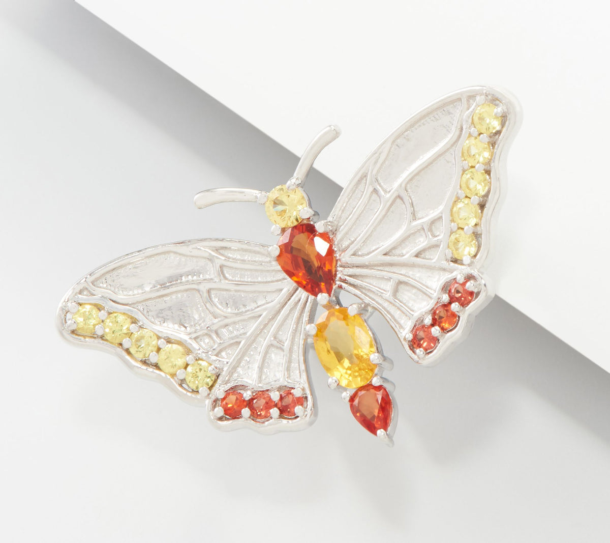 Sterling Silver Multicolor Sapphire Butterfly Pin 3/4"