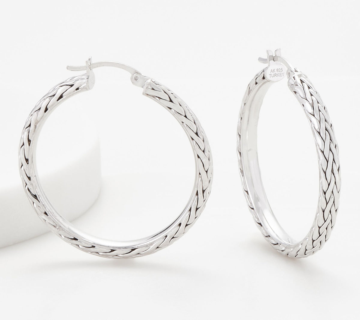Silver Style 1-1/2" Wheat Hoop Earrings Sterling Silver Rhodium Plated