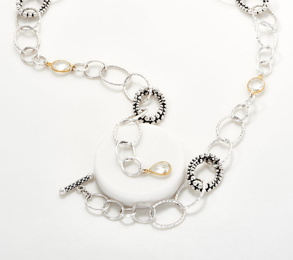 Michael Dawkins Sterling Silver & 14K Gold Plated Rock Crystal Necklace,  24"