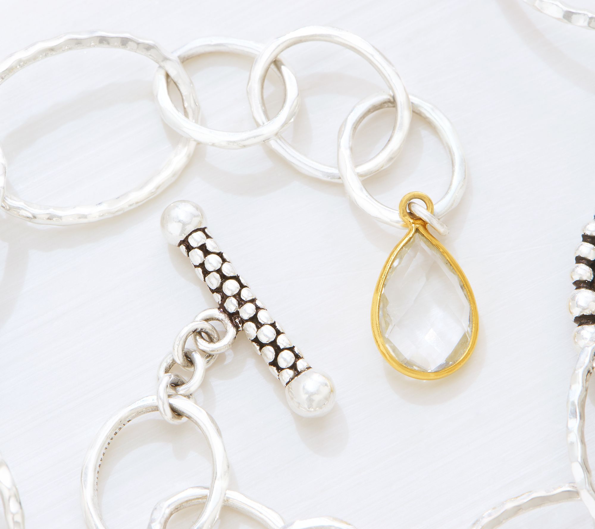 Michael Dawkins Sterling Silver & 14K Gold Plated Rock Crystal Necklace,  24"